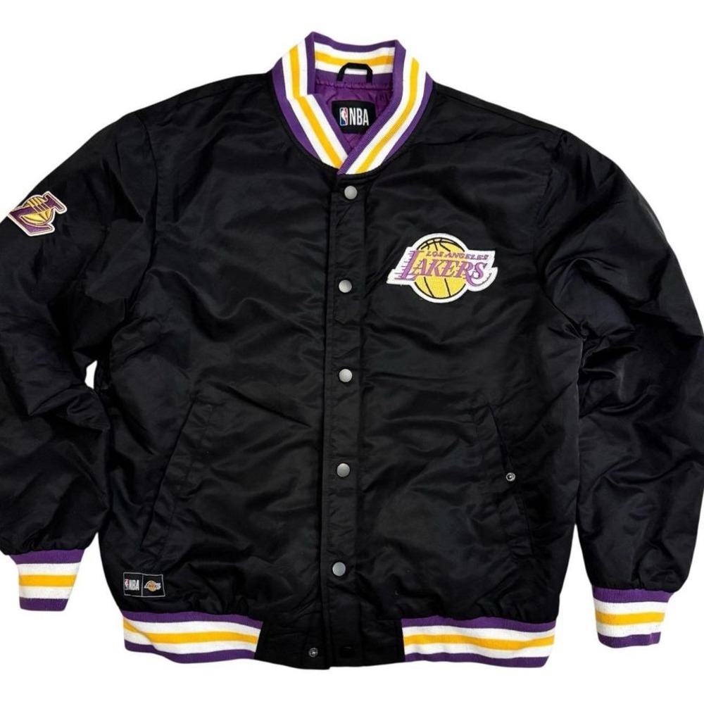 NBA Primark Los Angeles Lakers Satin Bomber Jacket Mens Medium Black Purple
